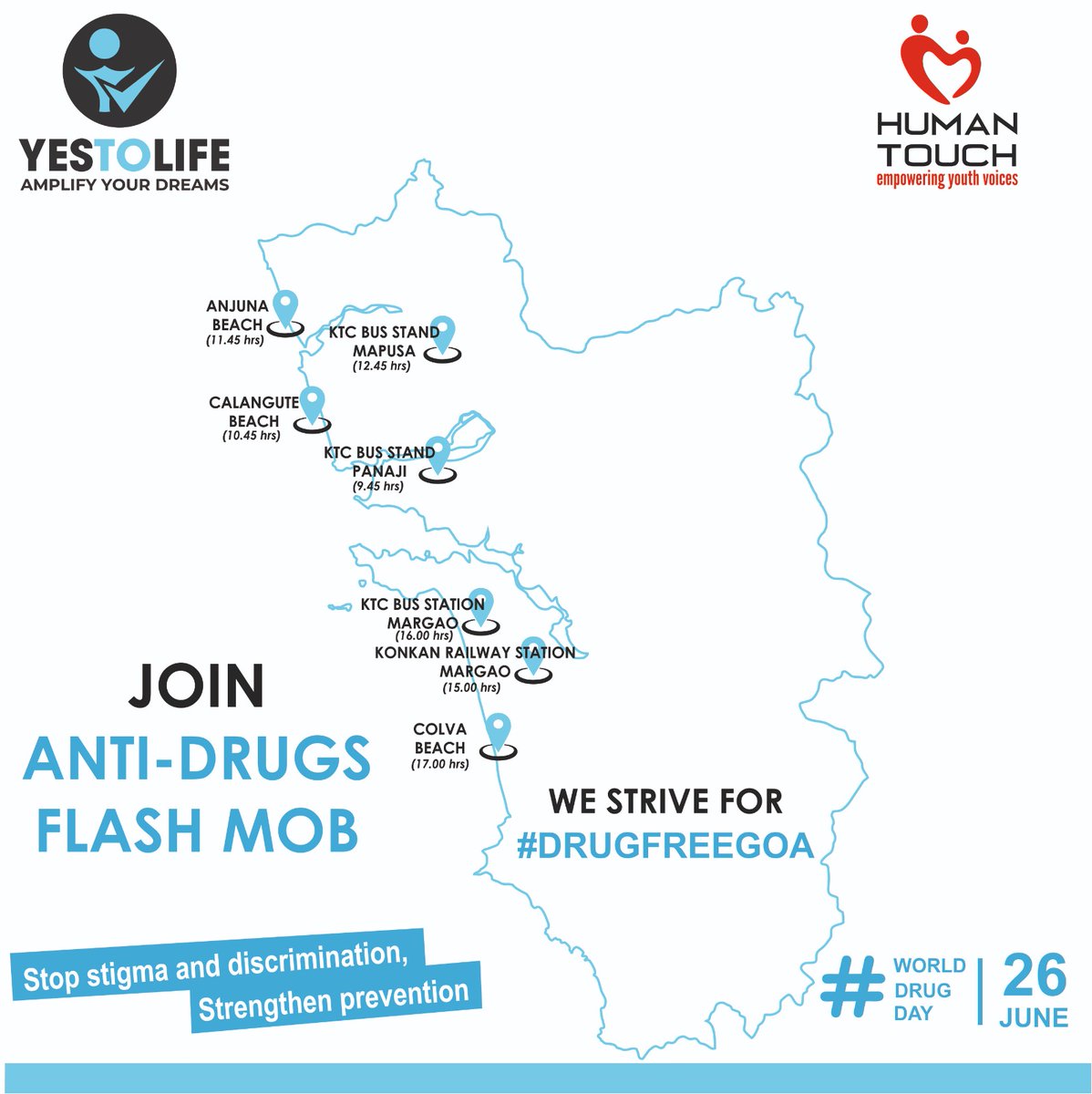 Human Touch (@humantouchgoa) on Twitter photo We Strive for #drugfree #goa
Join us in Goa's 1st ever for the youth by the youth campaign <a href="/yestolifegoa/">Yes to Life Campaign</a> towards preventing drug abuse.
#india #strengthen #prevention #stopstigma #stopdiscrimination
#youth #worlddrugday We Strive for #drugfree #goa
Join us in Goa's 1st ever for the youth by the youth campaign <a href="/yestolifegoa/">Yes to Life Campaign</a> towards preventing drug abuse.
#india #strengthen #prevention #stopstigma #stopdiscrimination
#youth #worlddrugday