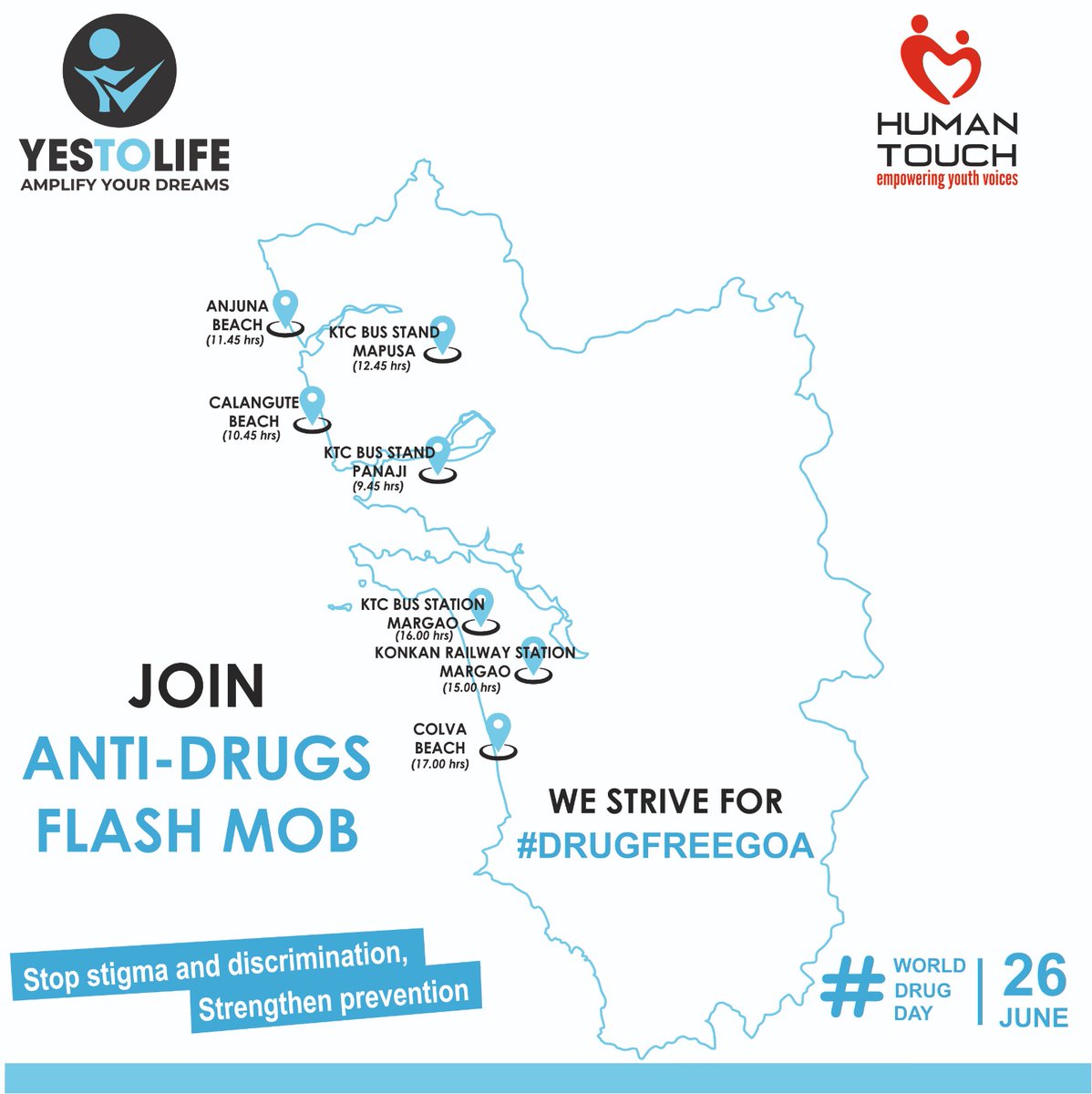 We Strive for #drugfree #goa

Join us in Goa's 1st ever for the youth by the youth campaign @yestolifegoa towards preventing drug abuse.   

 #india #strengthen #prevention #stopstigma #stopdiscrimination 
#youth #worlddrugday