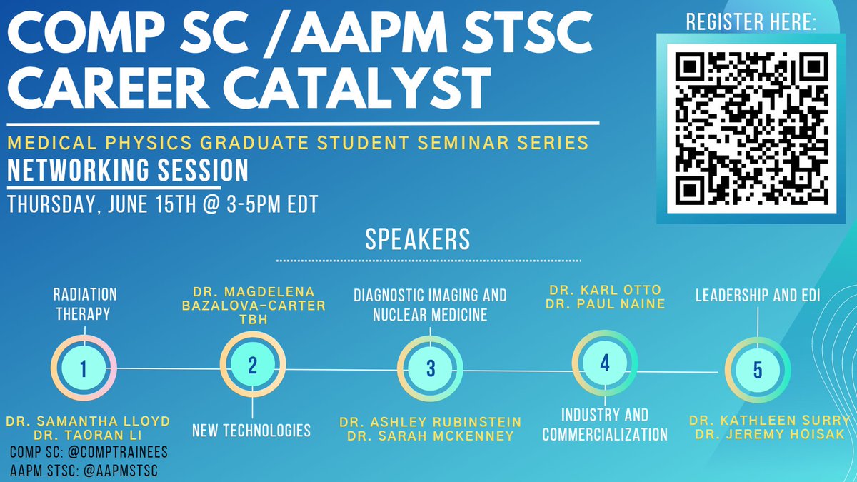 COMPTrainees's tweet photo. We are thrilled to host 10 leading experts to share their expertise &amp; experience during our upcoming #COMPSC / #AAPMSTSC Career Catalyst Seminar. The seminar is happening next Thursday (June 15th, 3-5pm EDT)⏰Don't miss out &amp; register soon: https://t.co/OJpJP144AX https://t.co/ZbJgYBopPt