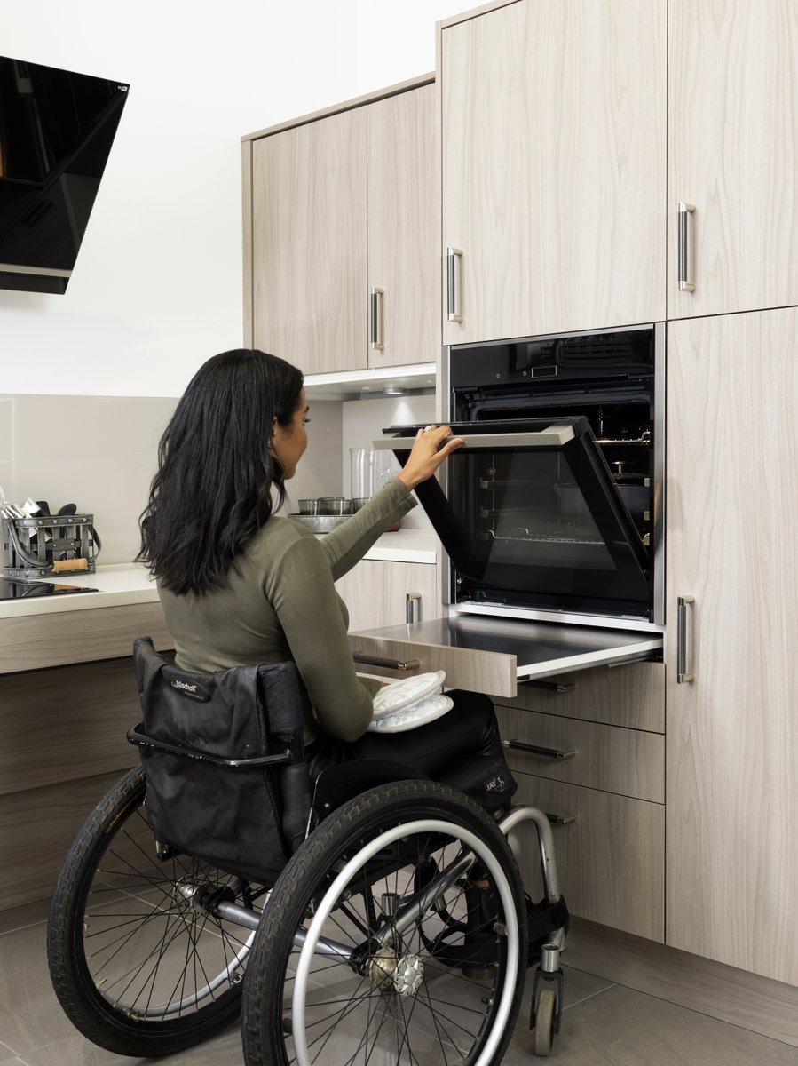 When designing an accessible kitchen, appliances are an important consideration.  Our oven of choice is the <a href="/NEFFHomeUK/">NEFF Home UK</a> Slide&amp;Hide®. This innovative appliance features a unique door that slides smoothly under the oven for easy access, making it ideal for wheelchair users.