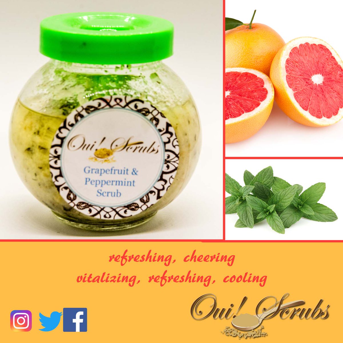 Grapefruit and peppermint, wow.  it is a wake up call in a bottle, & in a good day! Truly refreshing!
Not sure how to purchase from us? Visit our store 
plantingseedscaribbean.com/shop/Oui!-Scru…
#OuiScrubs #BodyScrubs #SaltScrubs #SugarScrubs #BodyOils #FootSoaks #ScrubBars #Candles #Organic