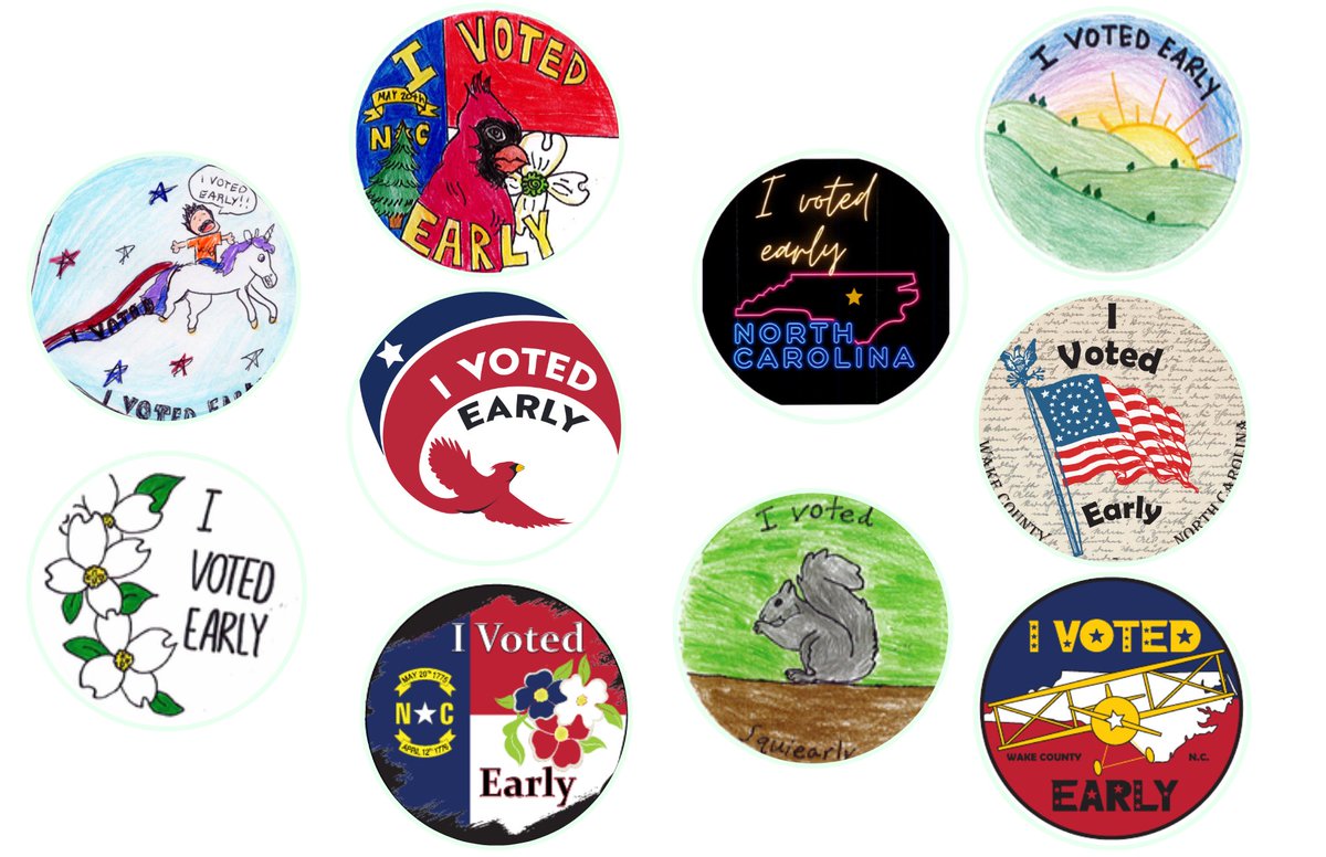 WakeElections's tweet photo. Vote for the sticker you want to receive when you vote early! You can vote now for your favorite "I Voted Early" sticker to be distributed to all Wake County Early Voters in 2024. 

Click here to vote: https://t.co/1hAo4x7ylv

#ReadyToVote @WakeGOV https://t.co/Y43p82l4aw