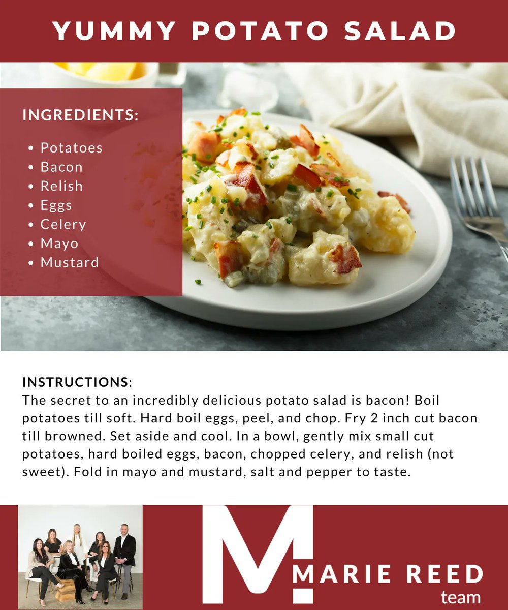 Here is a yummy summer potato salad recipe for you to save! What are some of your summer recipe staples?!

#MARIEREEDTEAM
#SUMMERINWNC