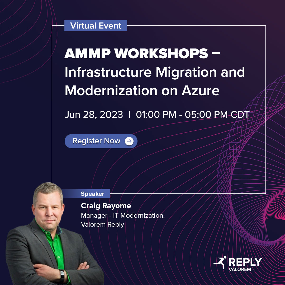 Valorem's tweet image. Hear @CraigARayome, discuss best practices  for running workloads on #Azure with greater agility, resiliency, and security. Also, learn about the common considerations for customers who want to move to the cloud. ow.ly/kOqU50OGr0j

#CloudMigration #ITModernization