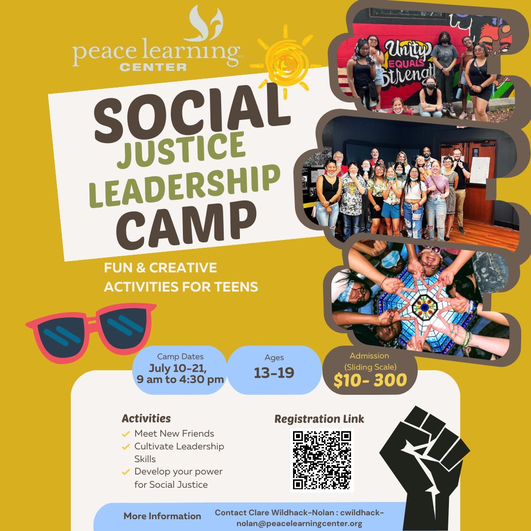🗣️🗣️🗣️Calling all Indianapolis Teens! Our Social Justice Leadership Camp Registration closes in just TWO weeks. 
Contact Clare Wildhack-Nolan: cwildhack-nolan@peacelearningcenter.org for more details on signing up 😄