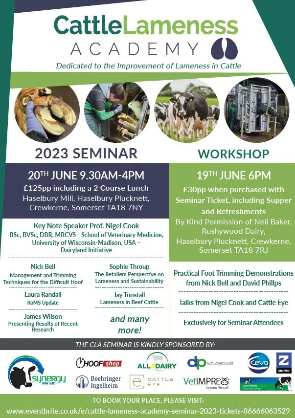 Don't forget to book your place at the Cattle Lameness Academy 2023 Seminar! buff.ly/2FDSjck Book tickets here: buff.ly/43NPUHy