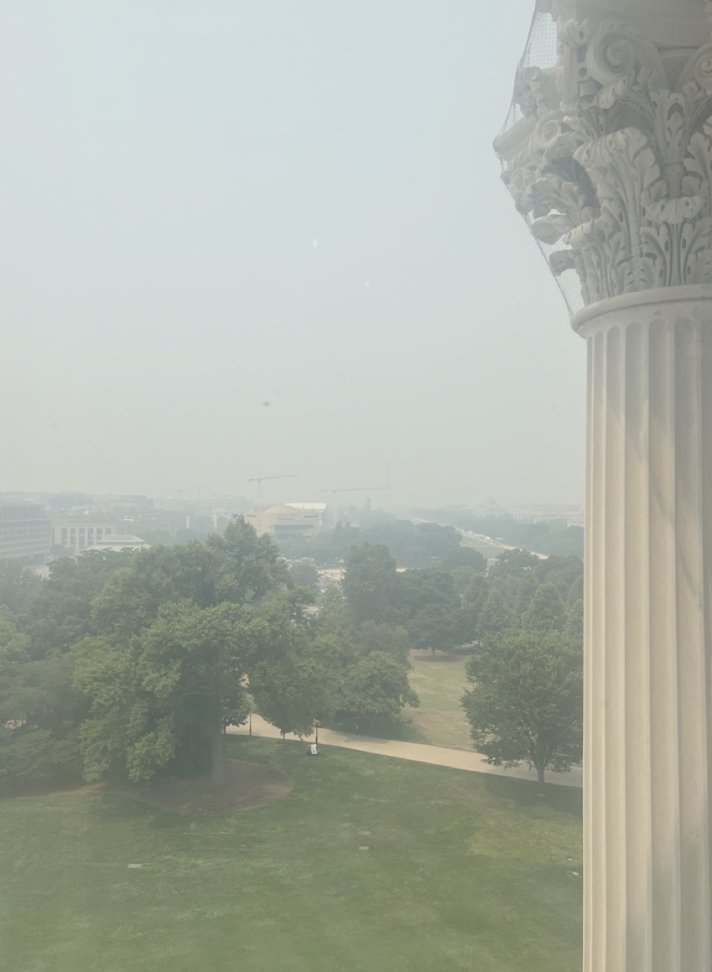 Well, this is something: The Washington Monument is no longer visible from this U.S. Capitol point of view. 

You can monitor your air quality with this government app. airnow.gov.  Here in DC, we're at the "very unhealthy" stage.