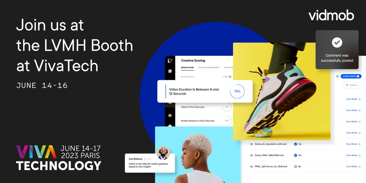 VidMob's tweet photo. We can't wait to be at the LVMH Booth at @VivaTechnology from 14 to 17 June and showcase our solution to enhance creative effectiveness. #LVMHInnovationAward #TechPartInOurFuture https://t.co/nVhTzphWGv