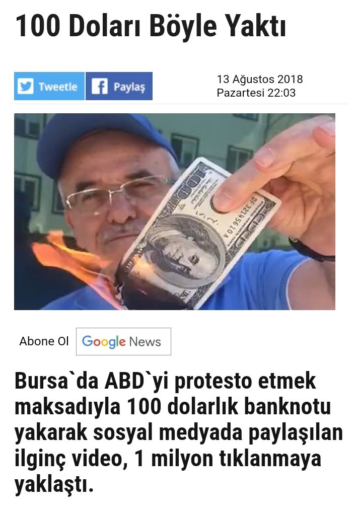 Yalan haber yayana dezenfarmasyon yasası vardı dimi? @BRCNYLDRM78 haberin doğrusu yıl 2018 amca Abdnin Türkiyeyi dolarla tehdit etmesine karşı protesto ediyor...algı ve yalan uzerine bugünmüş gibi yayınlıyor:) videosunu linke koyuyorum.. m.vk.com/video-14994397…