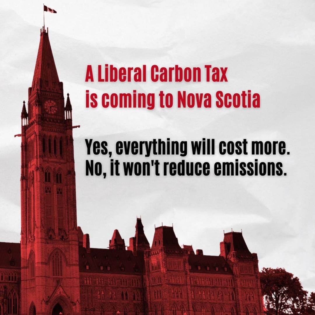 BrianWongMLA's tweet photo. The federal Liberal govt is forcing a carbon tax on Nova Scotians when fuel and heating costs are already at an all-time high. We believe in the fight for climate change but we do NOT need a tax to do it. 
This carbon tax will add ALMOST 17 cents a litre on gas / diesel July 1st. https://t.co/jSuuPj92lH