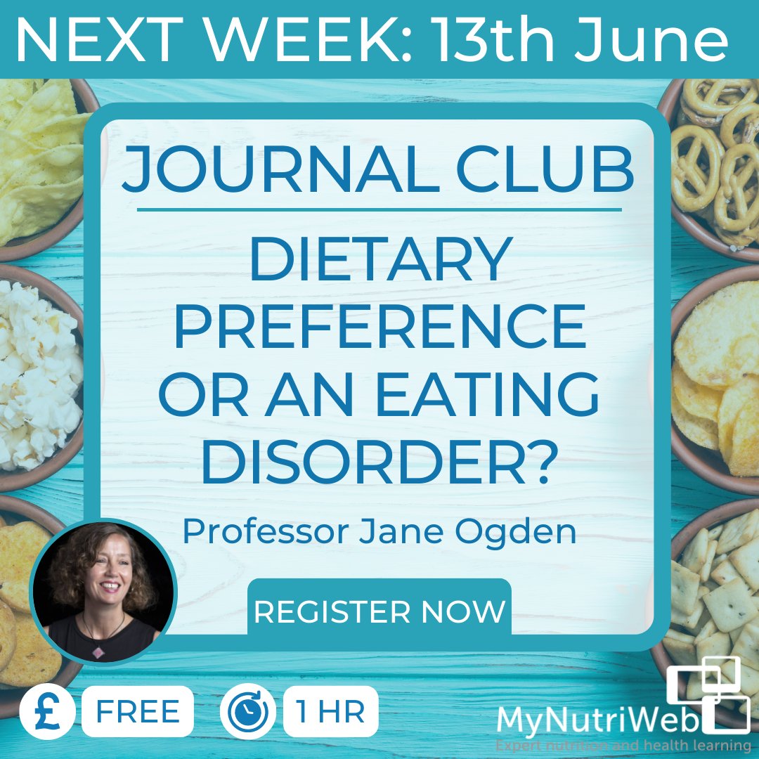 ⏰ COMING UP: #MNWJournalClub - Dietary preference or an eating disorder? ⁣⁣ ⁣⁣ @Jane1Ogden joins us to discuss a cross-sectional study exploring associations between different types of diets, & symptoms of eating disorders. ⁣⁣ Sign up here: bit.ly/3pPtCWj✍️