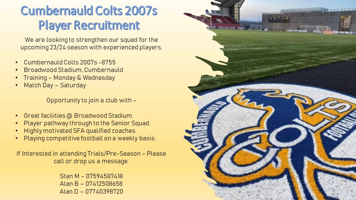 Recruiting for 2007s at @OfficialCColts RT #football #youthfootball #cumbernauld #northlanarkshire #colts #2007S