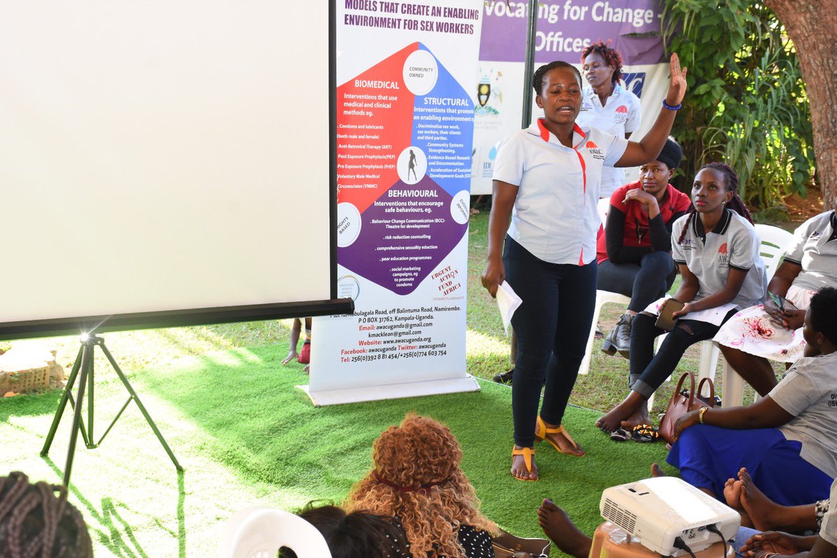 awacuganda's tweet photo. In our #GrassrootSocialAccountability journey, equipping FSWs /w econ empowerm’t knowledge is crucial to enhance #IntersectionalResilience. Ms. Melb Simiyu orients #DiCRAs on #CHLEG &amp;how we can empower marginalized women by providing thm /w livelihood skills thy need to thrive. https://t.co/PBcXWP42XO