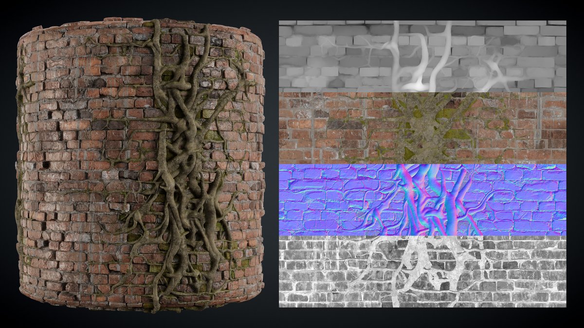 Cylinder renders and texture maps of my brick wall🌱🧱More renders in AS: ttps://www.artstation.com/artwork/DvNko9
#substancedesigner #3d #art #blender #substance3d #gameart #substancepainter #cgi #3dmodeling #artstation #materials #digitalart #texture #realtime #zbrush #nature