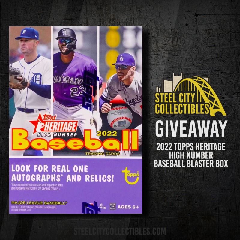 SCCTradingCards's tweet photo. We're giving away a 2022 Topps Heritage High Number Baseball 8-Pack Blaster Box!

Retweet, then click here to enter to win up to ten different ways 👉 https://t.co/V0zoqKXC4t

Contest ends June 18, 2023. Winner to be notified via email.

#TheHobby #Topps #Baseball #MLB