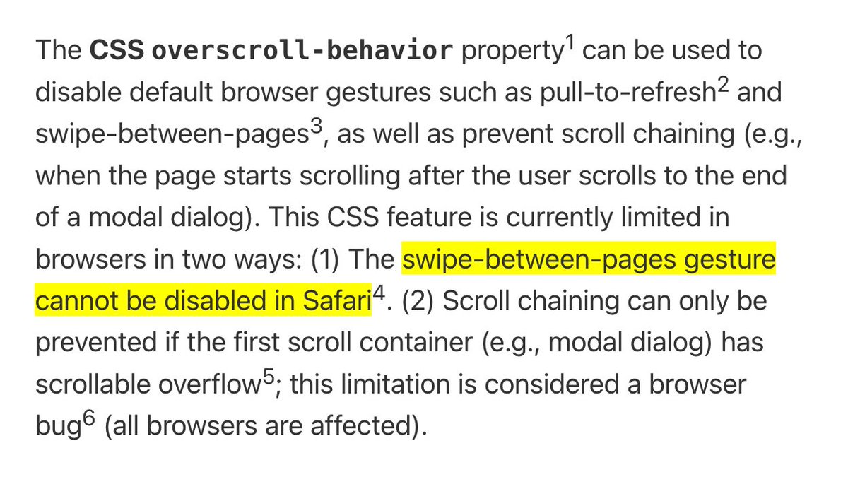 WebPlatformNews's tweet image. Limitations of CSS overscroll-behavior in browsers webplatform.news/#1686240274000