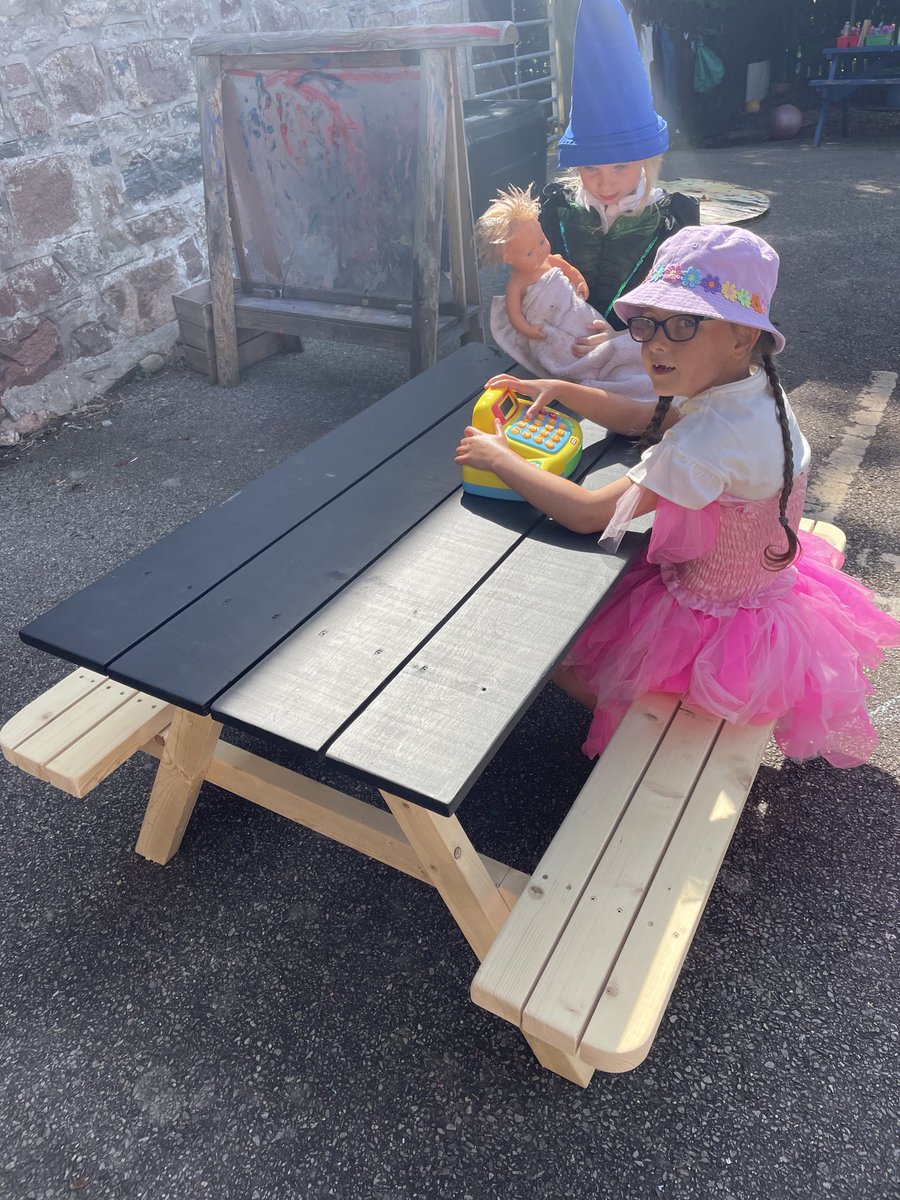 DochgarrochP's tweet photo. Our wonderful parents have made our ELC perfect sized picnic benches, one even has our school logo on it ❤️❤️ https://t.co/aErnJf1VWA