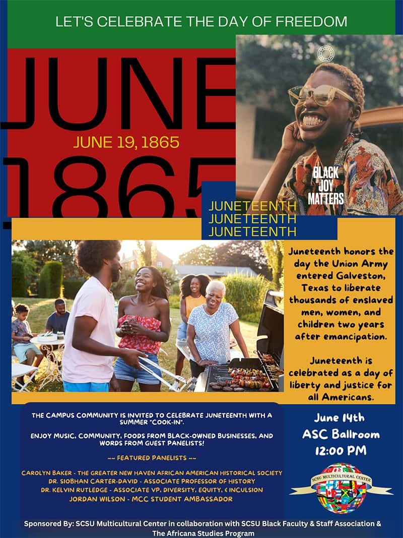 The campus community is invited to celebrate #Juneteenth with a summer “cook-in.” Enjoy music, community, foods from Black-owned businesses, and hear the different perspectives from several guest panelists.
📅 Wed. June 14
🕑 12:00 p.m. 
📍 ASC Ballroom