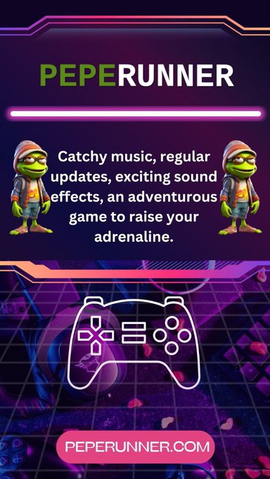 PeezyCoin's tweet image. PepeRunner is not just a game, it's a journey through the world of memes. Join us now! 🐸🎨
#PEPERUNNER @peperunner
Peperunner.com 

#PEPE #PepeWarriors #HopToVictory #P2E