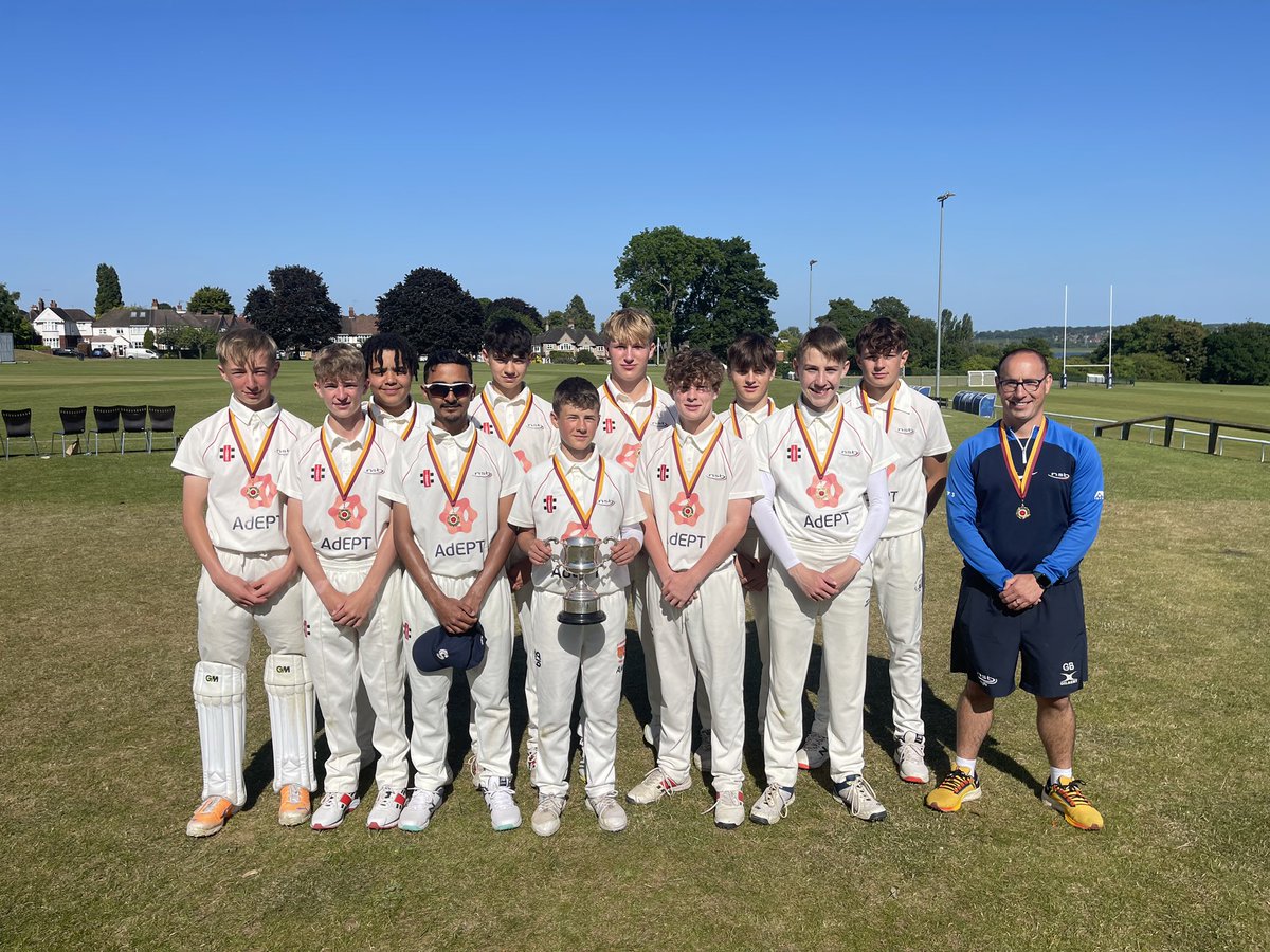NSBSport's tweet photo. NSB U15 Cricket 

County Cup Champions! 🏏 🏆 

U15’s beat @WboroSport in the county cup final by 98 runs. 

They now progress to the first round regional finals Vs @UppinghamSchool next week at home. 

Thank you to @SteelbacksITC 

#NSBCricket https://t.co/PtQE3NRsv5