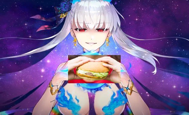 OfHerAshenLove's tweet photo. Kama had a rather devious smirk on her face as she was staring down something. What could she be staring down? Well..it was plain and simple as she was staring down a hamburger.
“Mmmmmm..hamburger.” https://t.co/M3jbVuaHVZ