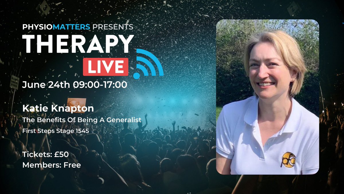 TPMPodcast's tweet image. 🤯Can physiotherapist be generalist? 

Join @physiokatiek’s session on First Step Stream on Therapy Live 2023  and she will be telling you why breadth of knowledge can be pretty awesome, rewarding and interesting! 

Grab your ticket to Therapy Live Here: eventbrite.co.uk/e/523668816527