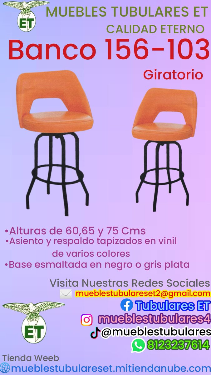 Bancos Para Barra📢 Ideales para Restaurantes Asientos y respaldos tapizados en vinil de varios colores....Bases esmaltadas en negro o gris plata. Alturas de 60,65 y 75 cms. Recuerda 📢 Todo se manejará por LINEA📱 En nuestra TIENDA WEEB 🌐mueblestubulareset.mitiendanube.com