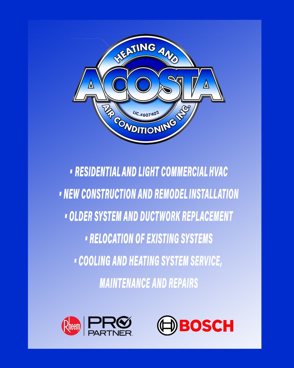 Here are just a few of the many things Acosta HVAC can do for you and your home. Call Acosta HVAC for all your home and small business needs.

#hvac #hvacrepair #thousandoaks #westlakevillage #conejovalley #agourahills #newburypark