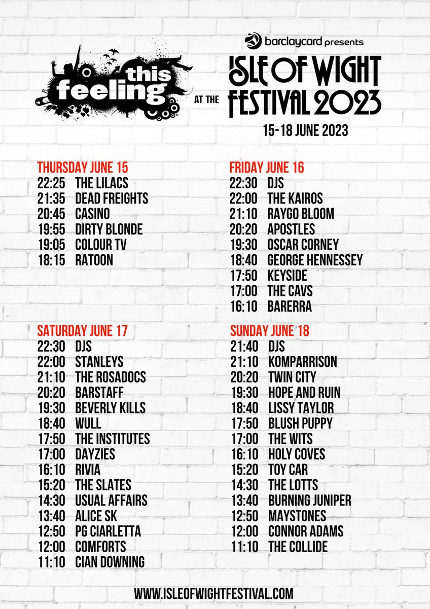 One week to go till we play @IsleOfWightFest - we are on the @This_Feeling stage on the Saturday, 17th, 14:30 👊🏼

#BarclaycardxIOW #IOW2023