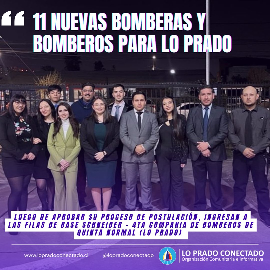 👩‍🚒 11 nuevas bomberas y bomberos integrarán las filas de la Base Schneider en #LoPrado. Felicitamos a estos/as jóvenes por su tremendo compromiso con la comunidad 👏🏽 #lopradoconectado
