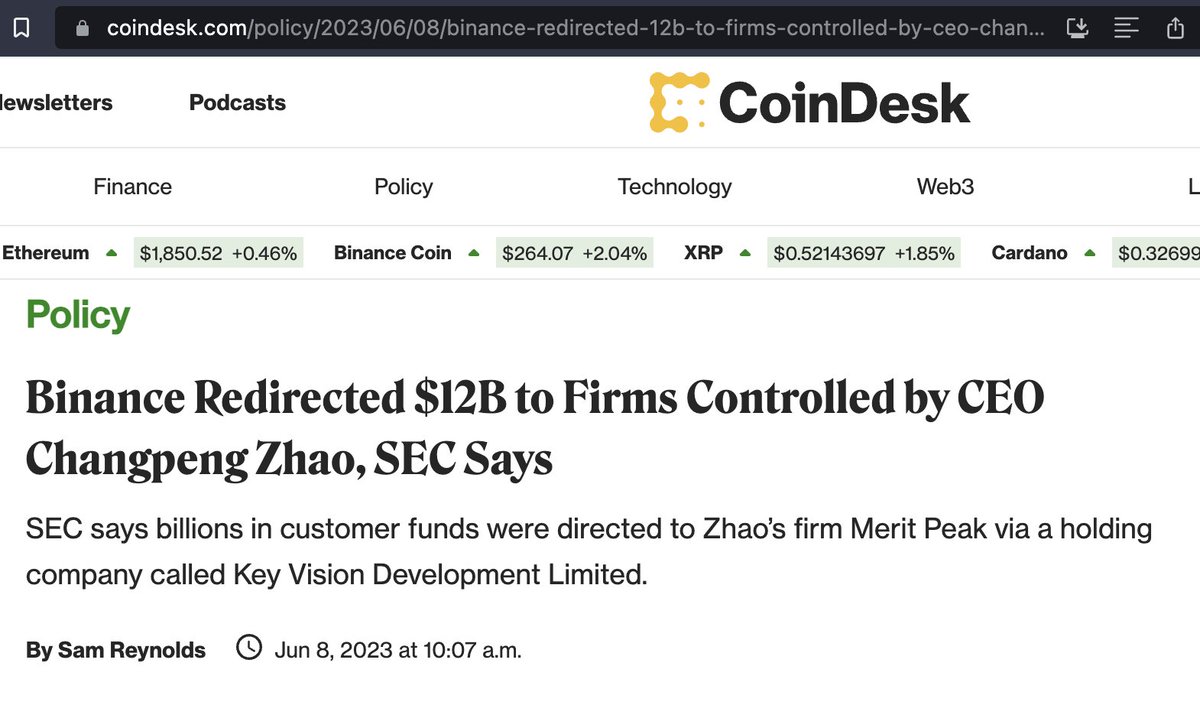 This is simply false. Not sure if it's the journalist or the source. To the best of my knowledge, Binance.US had in total roughly $2 billion in user funds. This number in USD equivalent fluctuates a little as crypto prices change. And declining as users withdraw due…