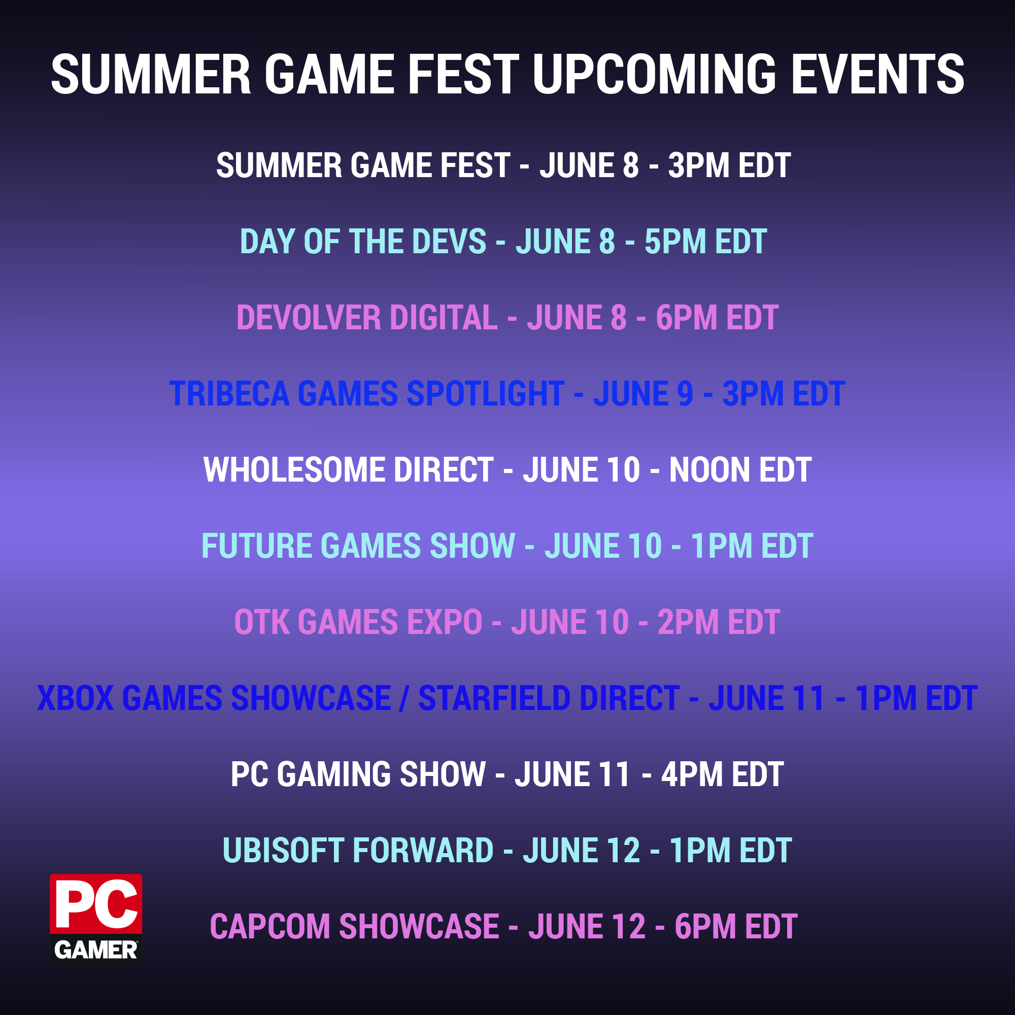 Summer Game Fest 2023 - Schedule of showcases and events