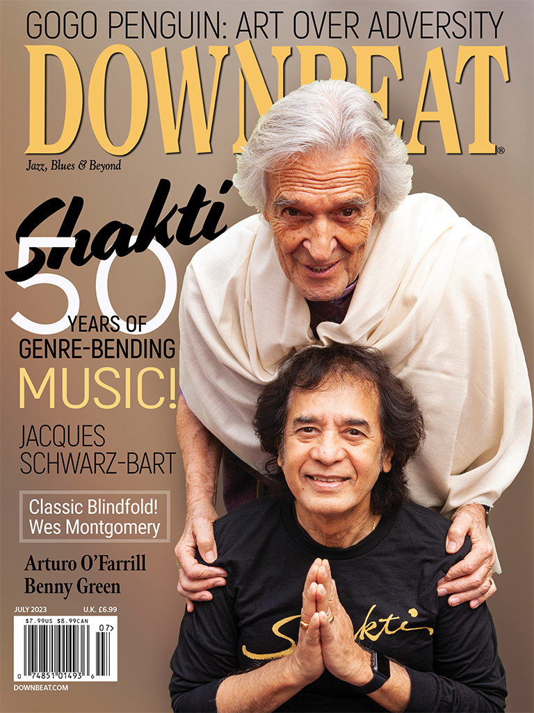 DownBeatMag's tweet image. DownBeat's July cover features #Shakti50 with a great band interview, including founding members @jmcl_gtr and @ZakirHtabla! Also, @gogopenguin, @Sonekala, Arturo O'Farrill and @bennygreenmusic. Oh, and a classic Blindfold Test with Wes Montgomery from 1967!