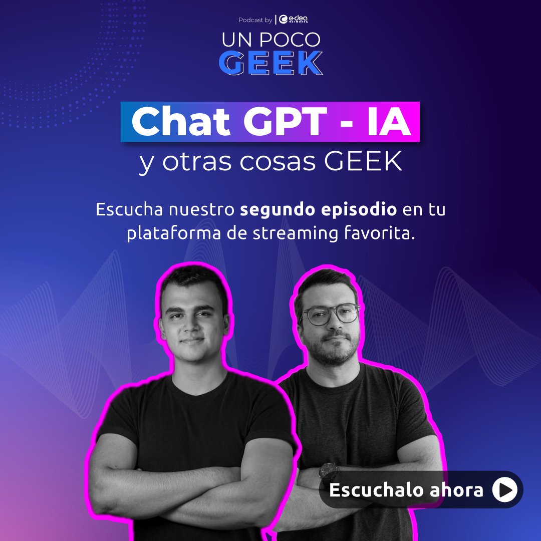 EdeaNetworks's tweet photo. En nuestro segundo episodio de #UnPocoGeek @AlejoAriasA hablara con @one_interrobang, CEO & Co.founder de https://t.co/vZKS07bsPj, el primer activo criptangible adaptado a nuestra vida.
¡No te pierdas nuestro segundo episodio! https://t.co/gTT6XTyL3L
#Podcast #AI #ChatGPT #NFts https://t.co/84u8nSVlgo