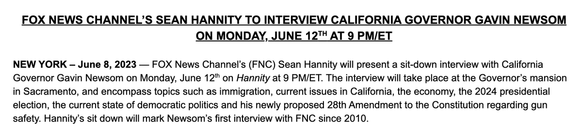 maxwelltani's tweet photo. Inbox: Hannity to interview Gavin Newsom next week https://t.co/jeaKOGr5ty