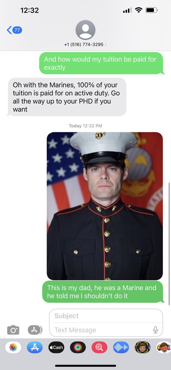 barryroyco's tweet photo. the marine recruiter for my college wont stop texting me https://t.co/NoYwWAL26q