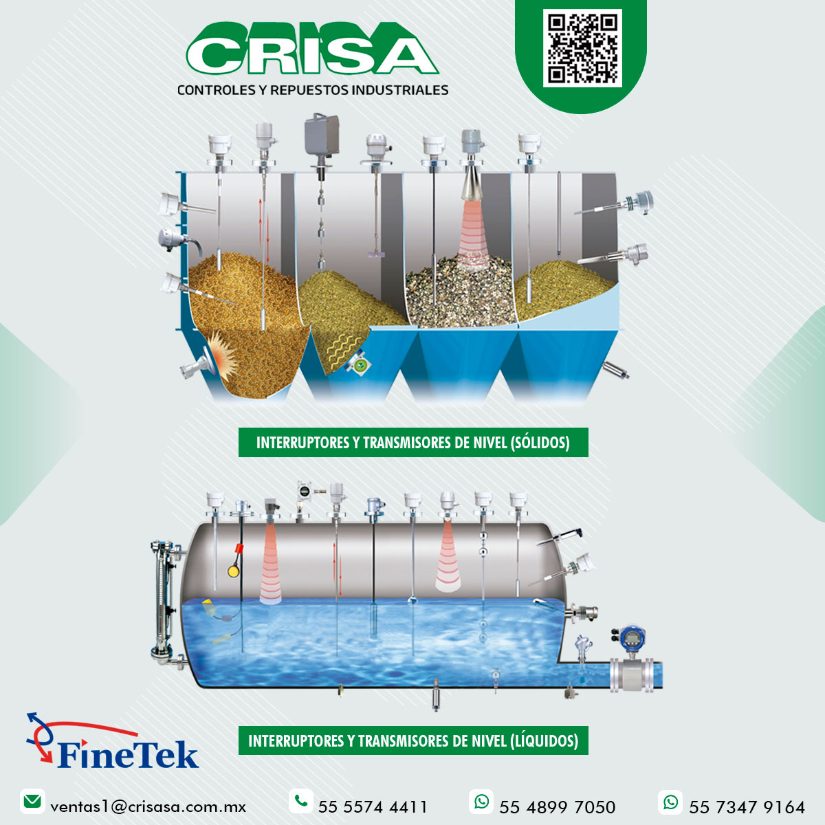 RIMcontenidos's tweet photo. En #CRISA, representantes de la marca #Finetek, encontrarás #interruptores y #transmisores de nivel para líquidos y sólidos, tipo vibrador, radar, óptico, ultrasónico, de presión hidrostática, flotador, capacitivo, electromecánico, rotatorio, etc.
📩 ¡Asesórate con los expertos! https://t.co/G9m7gutXZG