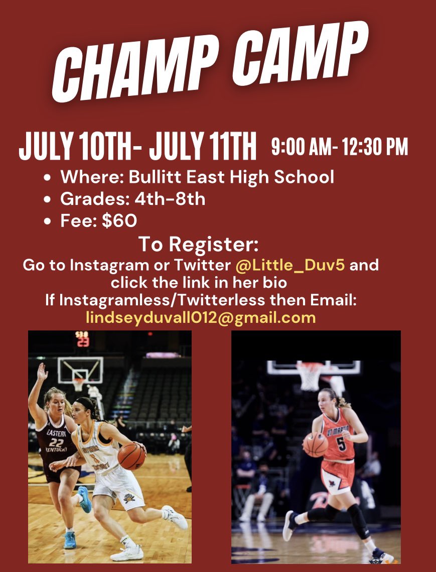 CHAMP CAMP!
📍 Bullitt East High School 
•July 10th &amp; 11th from 9-12:30•