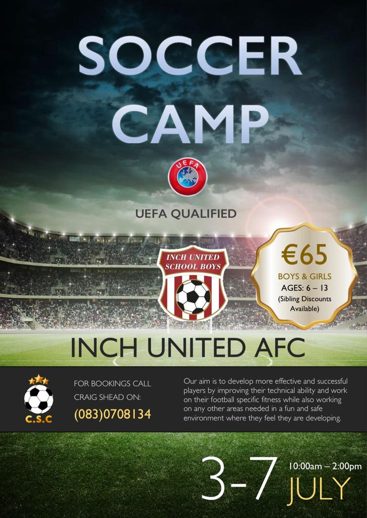 We've had a number of inquires from the 13+ age group.Craig he happy to put on a coach specifically for this age. He just needs to get an idea of numbers,so contact him on the number below with the child's name and age. The Camp is open to all boys and girls not just club members