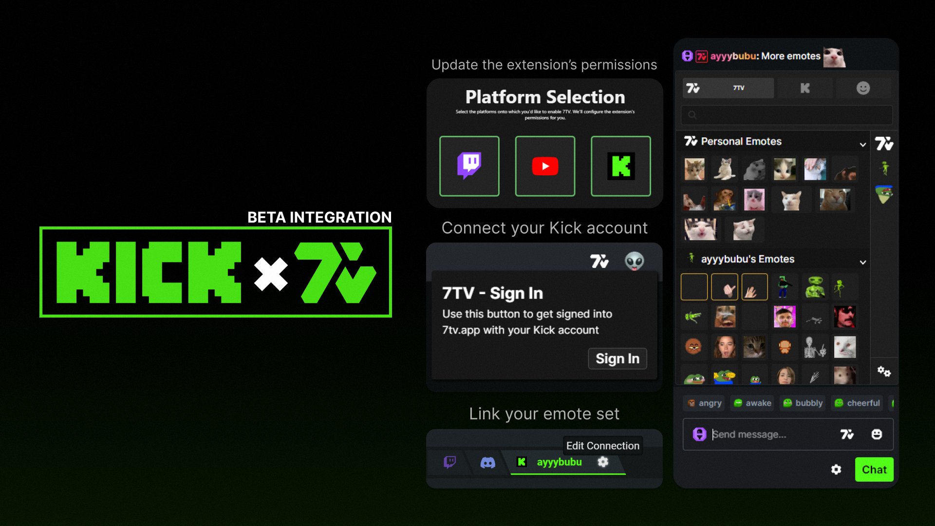 7TV on Twitter: "7TV now integrates with @KickStreaming! 🟩 Pick from a