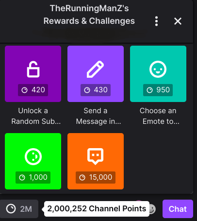 WATGATA's tweet photo. in nearly 2 years @TheRunningManZ hasn't updated his channel points rewards, why even have them? https://t.co/gjEz0165uo