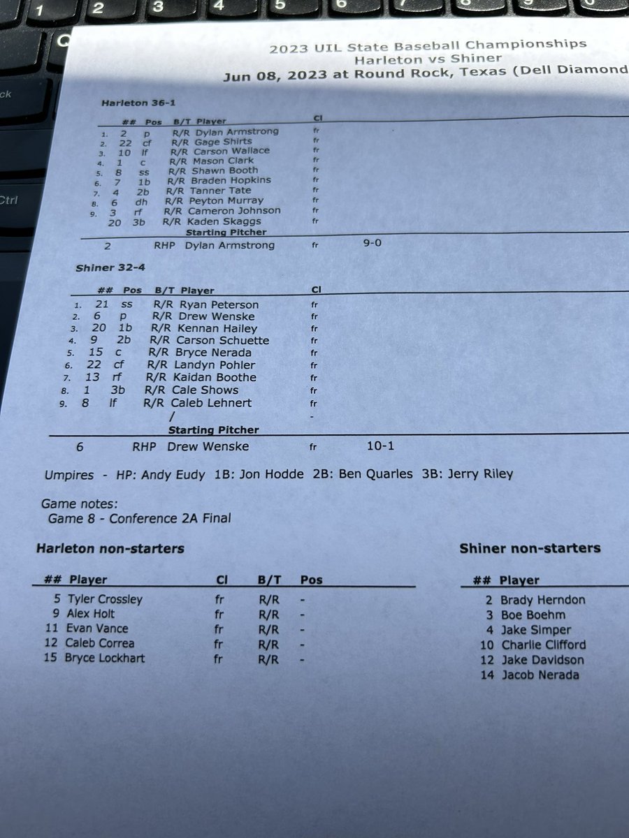 Starting lineups for Harleton and Shine #UILState