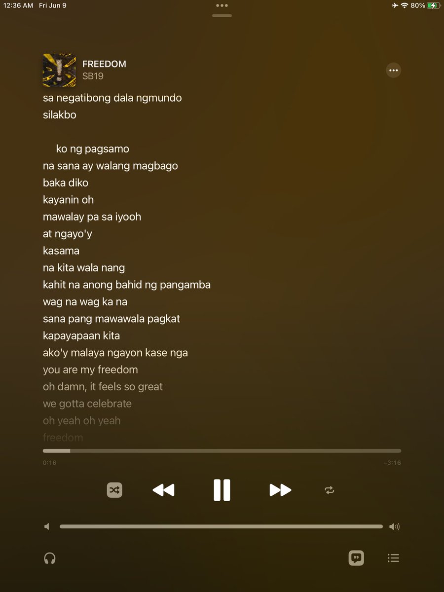 dodongwook's tweet photo. FREEDOM FULL LYRICS

“lilipad ng malaya kase nga you are my freedom”

D-DAY PAGTATAG EP RELEASE
@SB19Official #SB19
#PAGTATAG_EP_OUTNOW https://t.co/eodUfphkVi