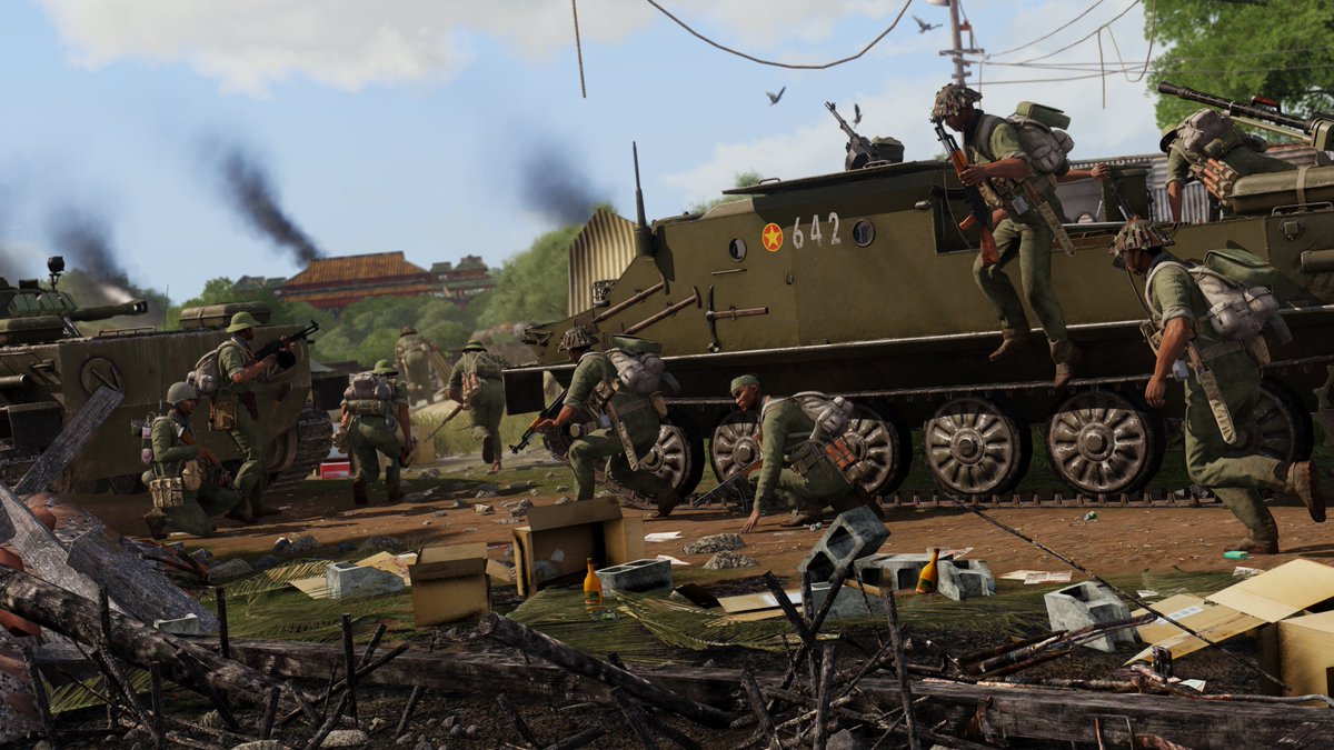 SavageGameDes's tweet photo. Along with the T-54 tanks, the NVA brought their troops south in BTR-50PK APC's supplied by China. Armed with an SGM 7.62mm machine gun and a ZGU-1 14.5mm and capable  of traversing rivers.

Stay tuned for daily sneak peeks of the S.O.G. Prairie Fire 1.3 update, coming soon! https://t.co/qK8kIJ5cK2