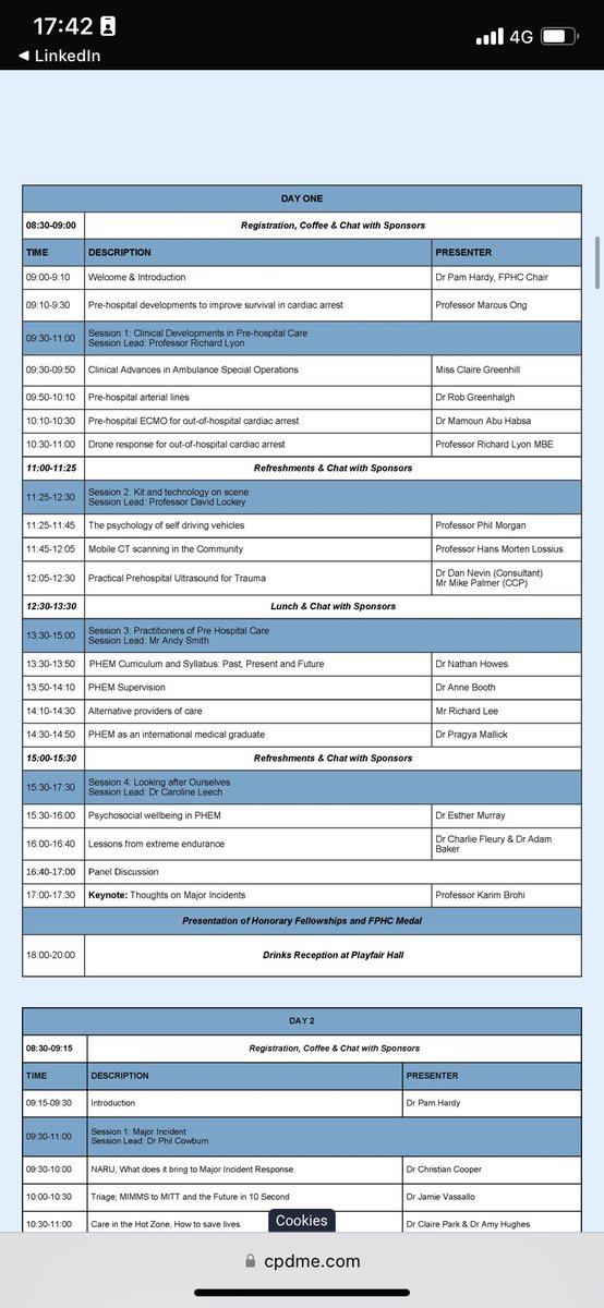 The @FPHCEd conference is back. Looks like a really interesting programme. #prehospital #FPHC2023CONFERENCE
 @docdgn @karimbrohi @ClairePark01 @LeechCaroline @timnutbeam @philhyde_1 & more 
cpdme.com/FPHCConference…