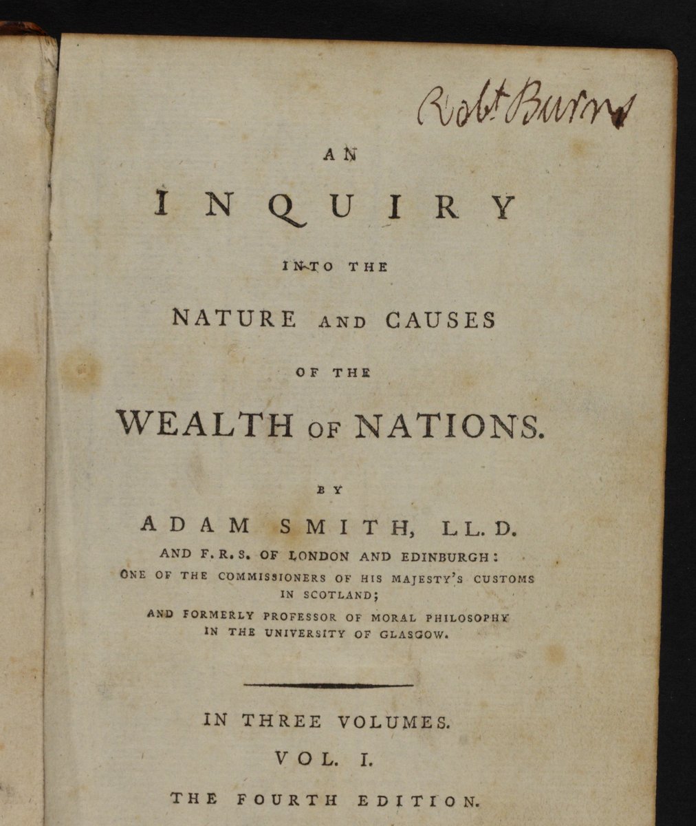 GardhamJulie's tweet photo. Just clarifying the provenance of our 4th ed of The Wealth of Nations, once owned by Robert Burns - wishing that we had such donation documentation for all our books! Given to @uofglibrary by Frank Miller in 1943 @GerardCarruthe2 @ScottpScottp 
https://t.co/0mbCf7I1vy https://t.co/dIFajou0a5