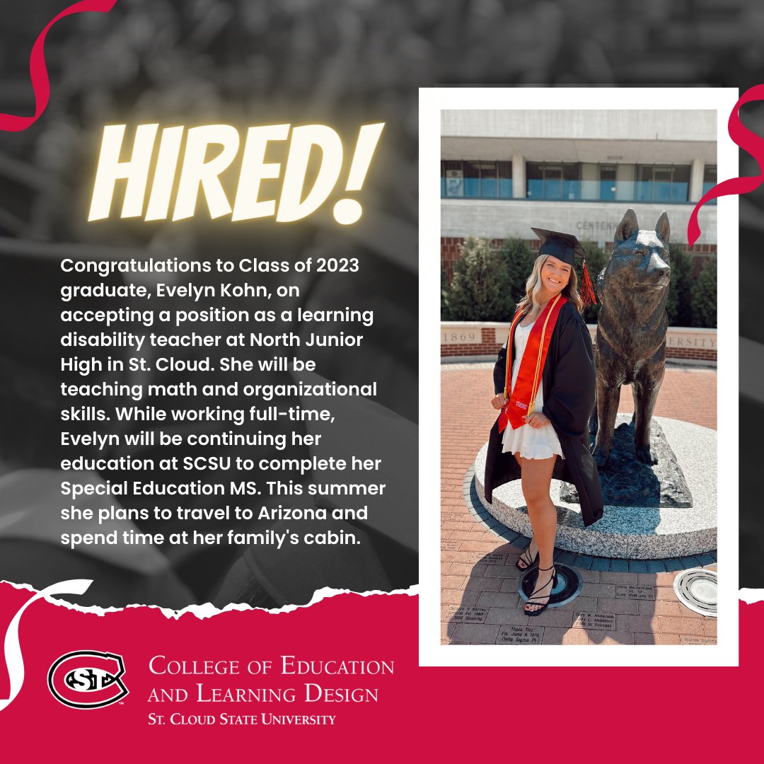 As we continue our celebration of the Class of 2023, today we celebrate special education graduate, Evelyn Kohn! 🎓 #SCSUGrad #UnleashTheFuture #BHuskiesPROUD #UnleashAmazing
