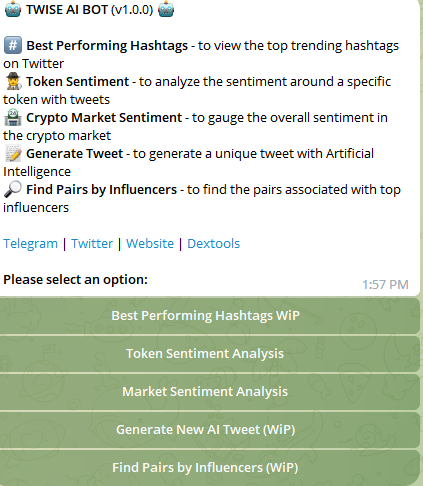 @gandalfcryptto Hey bro, consider $TWAI. @twiseai just released their initial bot that analyses and aggregates tweets to help you spot alpha launches. Team has been going above and beyond. 

Bot at: @twise_ai_bot on TG.