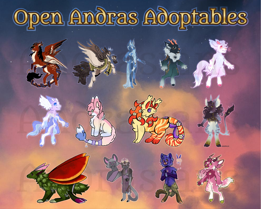 andrasians's tweet photo. Curious about if any of the adopts that have been for sale lately are still open?
Well we've put them into a handy graphic for you!
All sales can be found on our lorekeeper, link in out bio. https://t.co/jro3ToskCJ