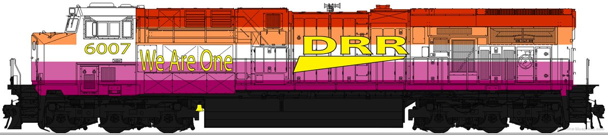 dasmeltzer's tweet photo. Here is DRR #6007 wearing the lesbian flag as its pride paint scheme. What do you think? #PrideMonth #Pride #Pride2023 #lesbianpride #trains #es44ac #adobe #adobeillustrator #Illustrator #fantasyart #fantasypaint https://t.co/2WtboXBmQZ